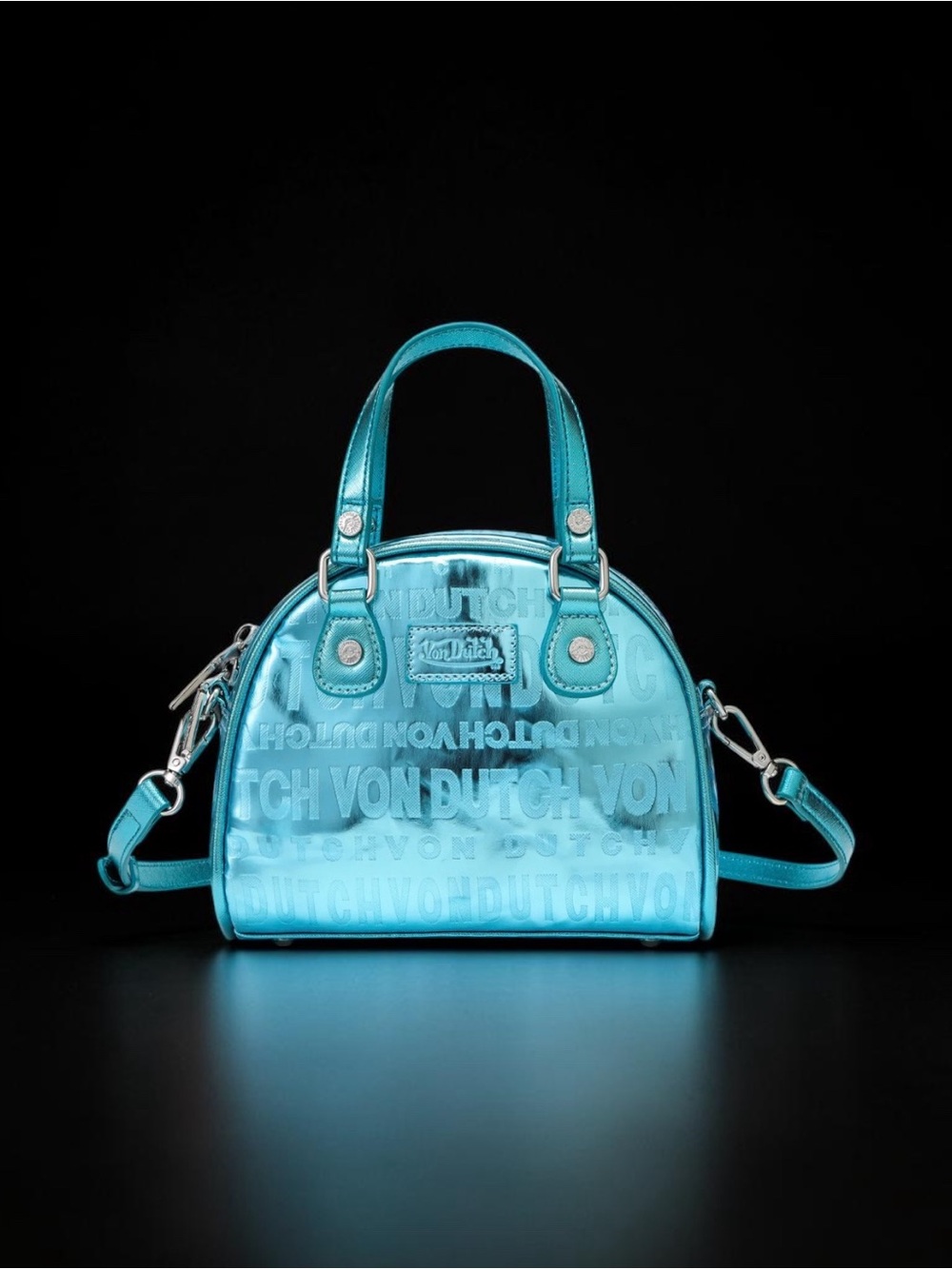 Von Dutch Metallic Teal Dome Satchel with Detachable Strap